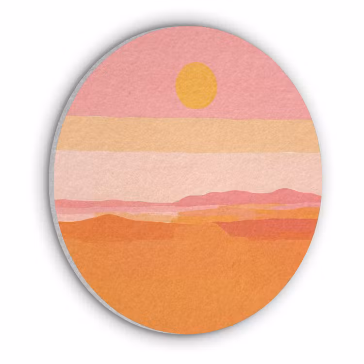 Zon - Abstract - Landschap - Oranje Akoestische PET Vilt - Rond klein -3d