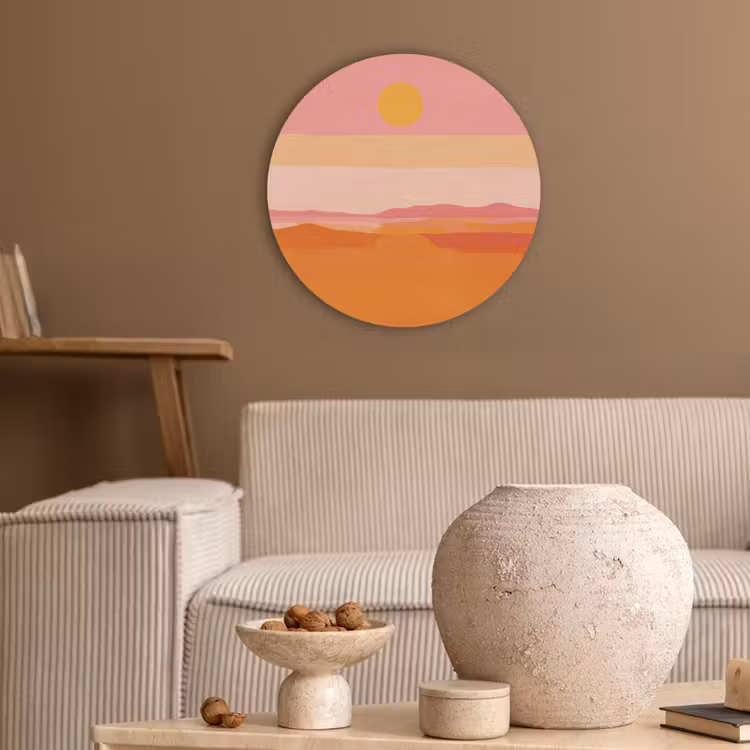 Zon - Abstract - Landschap - Oranje Akoestische PET Vilt - Rond klein -sfeer1