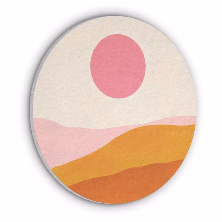 Zon - Heuvels - Abstract - Roze Akoestische PET Vilt - Rond klein -3d