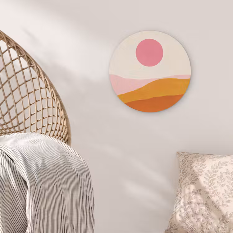 Zon - Heuvels - Abstract - Roze Akoestische PET Vilt - Rond klein -sfeer4