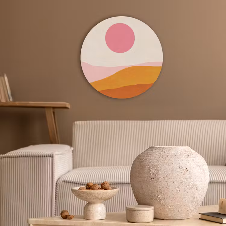 Zon - Heuvels - Abstract - Roze Akoestische PET Vilt - Rond klein -sfeer1