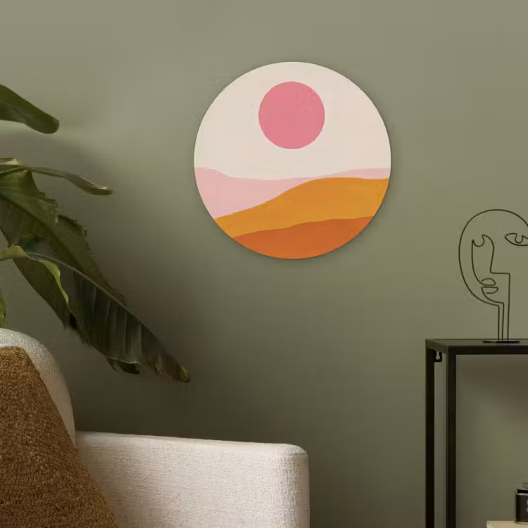 Zon - Heuvels - Abstract - Roze Akoestische PET Vilt - Rond klein -sfeer2