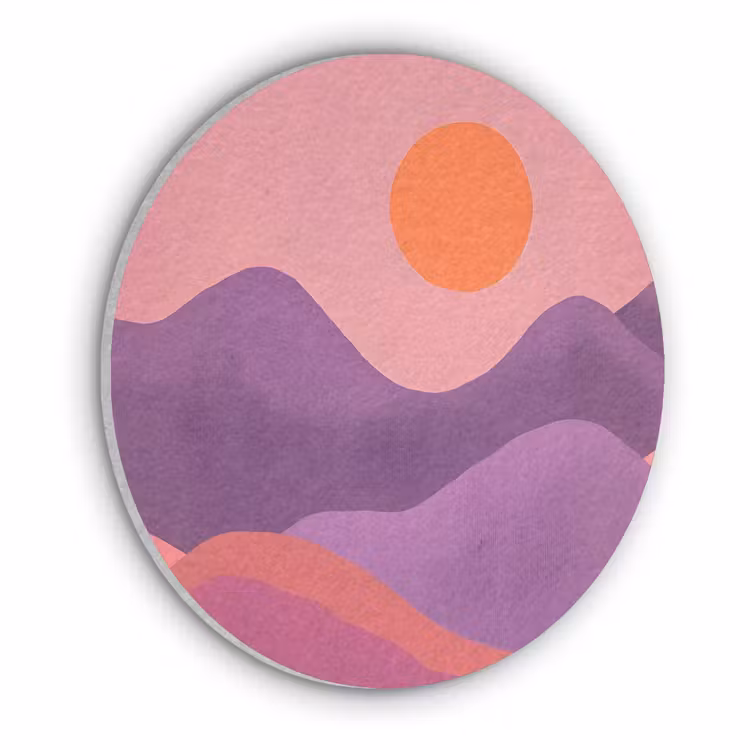 Zon - Heuvels - Paars - Abstract Akoestische PET Vilt - Rond klein -3d