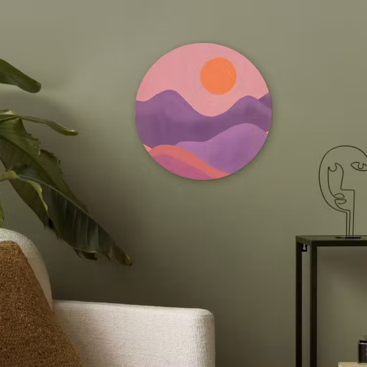 Zon - Heuvels - Paars - Abstract Akoestische PET Vilt - Rond klein -sfeer2