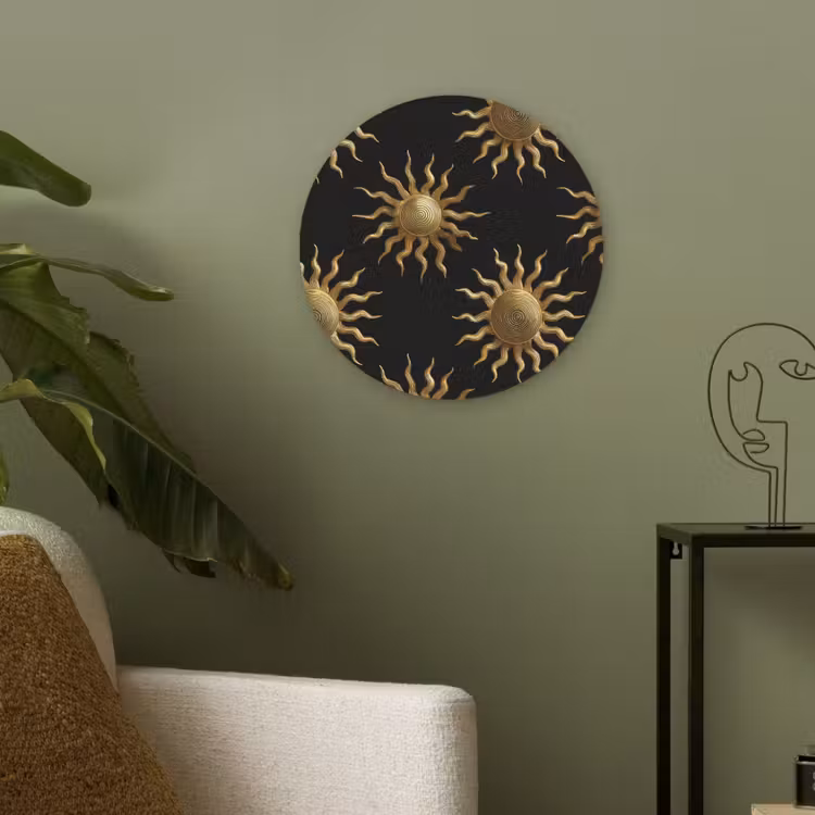Zon - Patroon - Luxe - Goud - Zwart Akoestische PET Vilt - Rond klein 838 -sfeer2