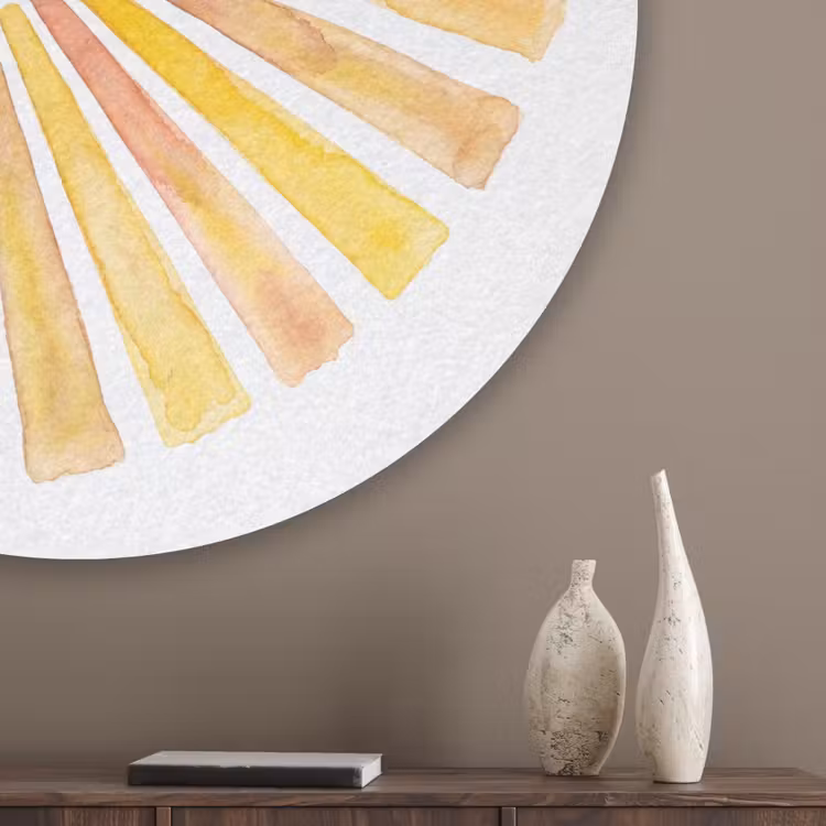 Zon - Stralen - Aquarel - Geel - Abstract Akoestische PET Vilt - Rond klein -sfeer5_closeup
