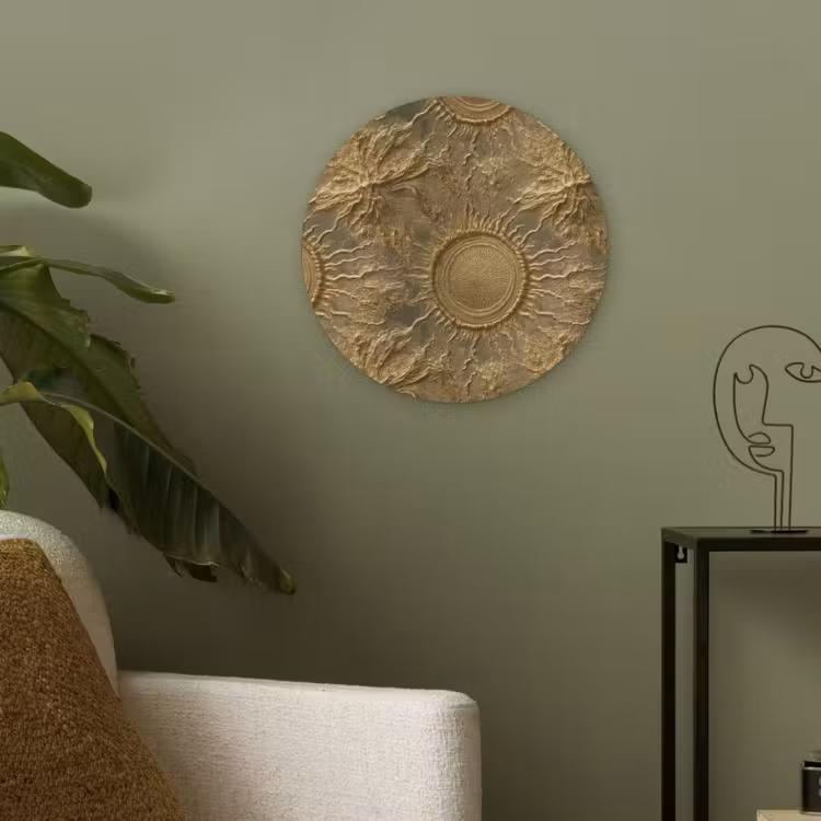 Zon - Reliëf - Antiek - Goud Akoestische PET Vilt - Rond klein 838 -sfeer2