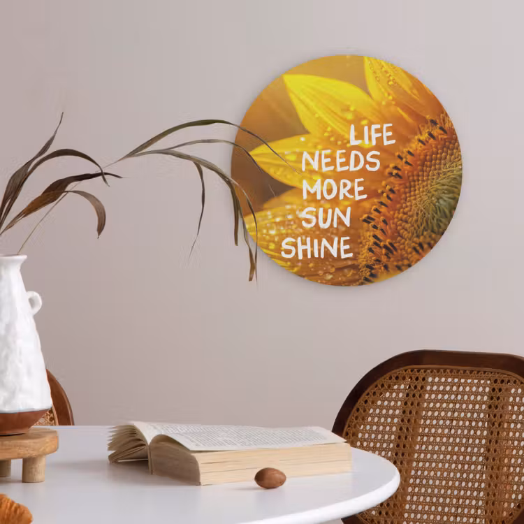 Zonnebloem - Close up - Geel - Quote Akoestische PET Vilt - Rond klein -sfeer3