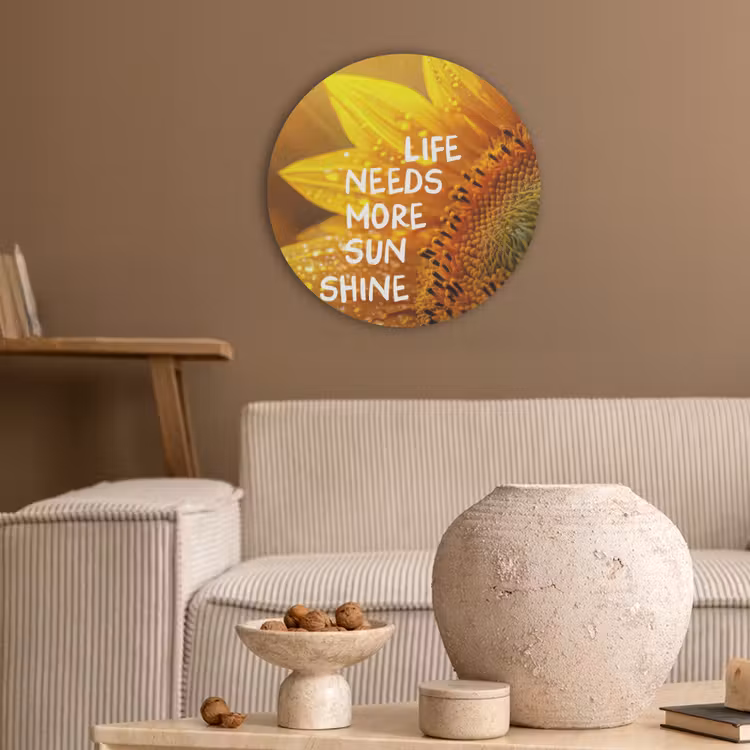 Zonnebloem - Close up - Geel - Quote Akoestische PET Vilt - Rond klein -sfeer1