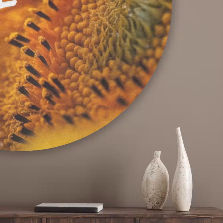 Zonnebloem - Close up - Geel - Quote Akoestische PET Vilt - Rond klein -sfeer5_closeup