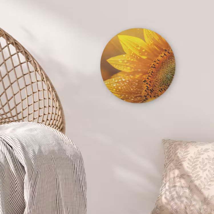 Zonnebloem - Dauwdruppels - Geel - Zonlicht Akoestische PET Vilt - Rond klein -sfeer4
