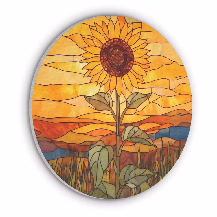 Zonnebloem - Mozaïek - Zonsondergang - Geel Akoestische PET Vilt - Rond klein -3d
