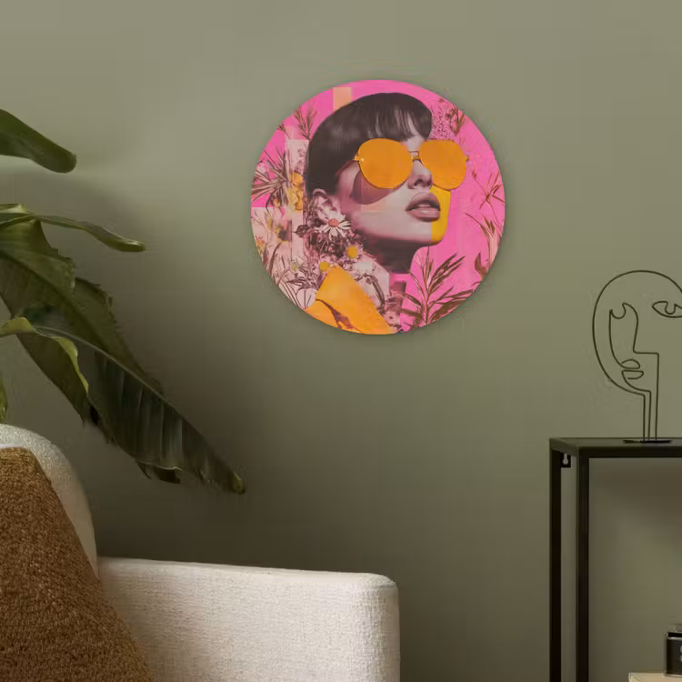 Zonnebril - Oranje - Vrouw - Planten Akoestische PET Vilt - Rond klein -sfeer2