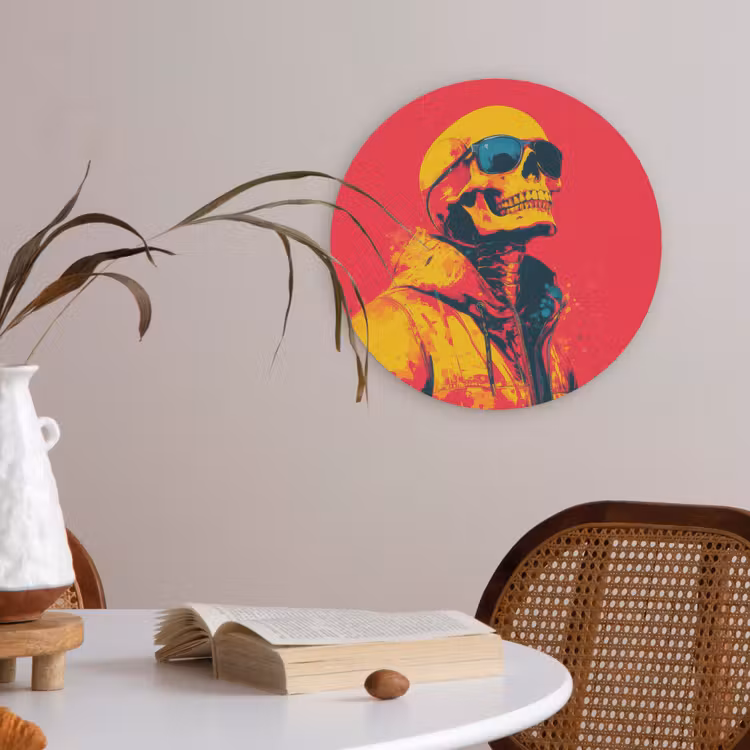 Zonnebril - Schedel - Jas - Rood Akoestische PET Vilt - Rond klein -sfeer3