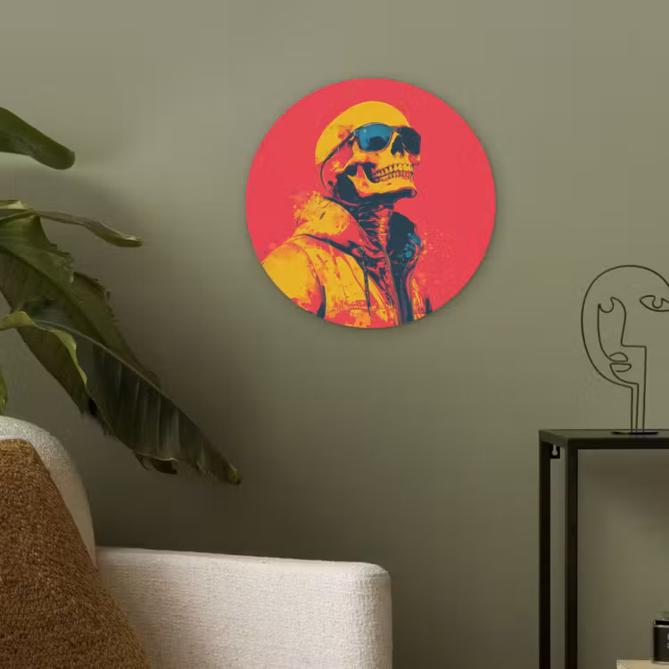 Zonnebril - Schedel - Jas - Rood Akoestische PET Vilt - Rond klein -sfeer2