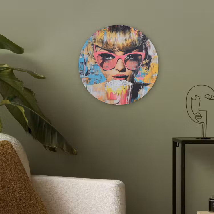 Zonnebril - Vrouw - Kleurrijk - Verfspetters Akoestische PET Vilt - Rond klein -sfeer2