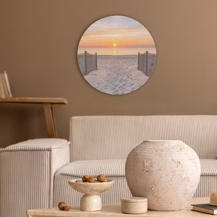 Zonsondergang - Strand - Zand Akoestische PET Vilt - Rond klein -sfeer1