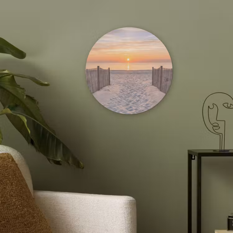 Zonsondergang - Strand - Zand Akoestische PET Vilt - Rond klein -sfeer2