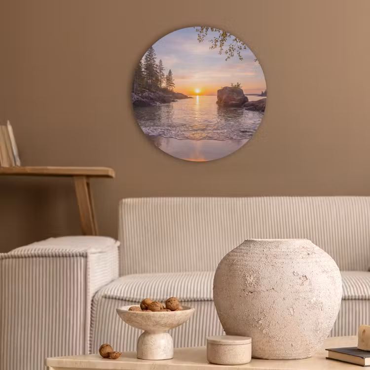 Zonsondergang - Kust - Water - Natuur - Oranje Akoestische PET Vilt - Rond klein -sfeer1