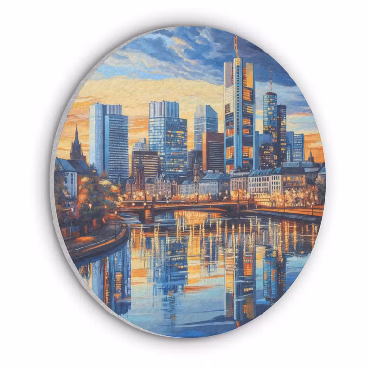 Zonsondergang Frankfurt - Stad - Skyline - Water Akoestische PET Vilt - Rond klein -3d