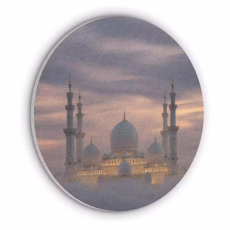 Zonsondergang - Moskee - Wolken - Islamitisch Akoestische PET Vilt - Rond klein -3d