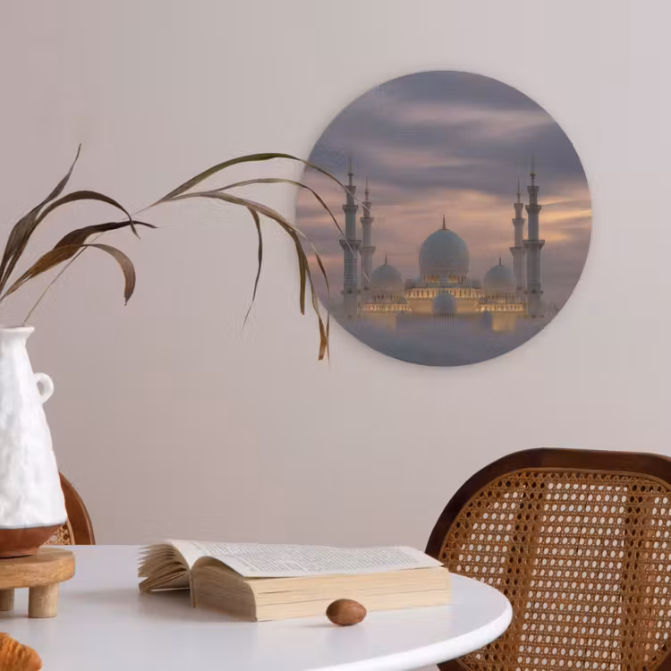 Zonsondergang - Moskee - Wolken - Islamitisch Akoestische PET Vilt - Rond klein -sfeer3