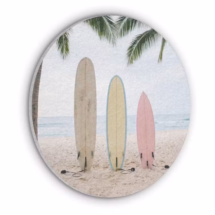 Surfboard - Palmbomen - Kleurrijk Akoestische PET Vilt - Rond klein -3d