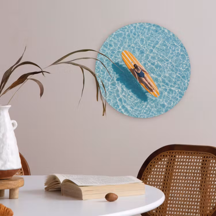 Surfboard - Water - Badpak - Oranje Akoestische PET Vilt - Rond klein -sfeer3