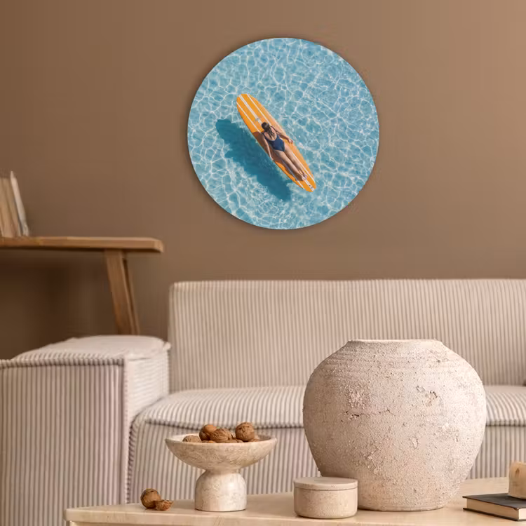 Surfboard - Water - Badpak - Oranje Akoestische PET Vilt - Rond klein -sfeer1