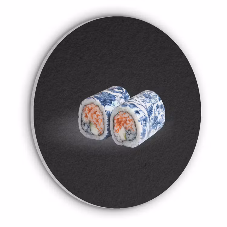Sushi - Delfts blauw - Rijst - Vis - Elegant Akoestische PET Vilt - Rond klein -3d