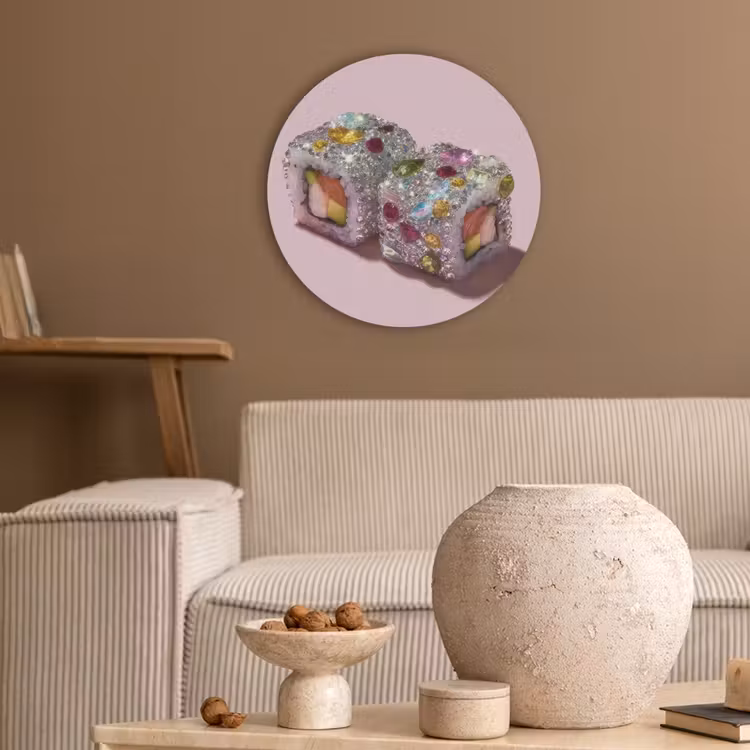 Sushi - Rolletjes - Steentjes - Kleurrijk Akoestische PET Vilt - Rond klein -sfeer1