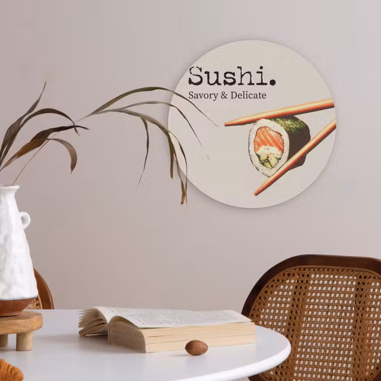 Sushi - Zalm - Rijst - Japans Akoestische PET Vilt - Rond klein -sfeer3