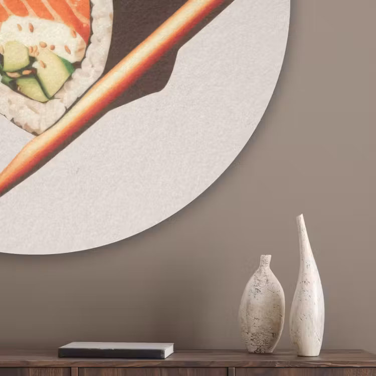 Sushi - Zalm - Rijst - Japans Akoestische PET Vilt - Rond klein -sfeer5_closeup
