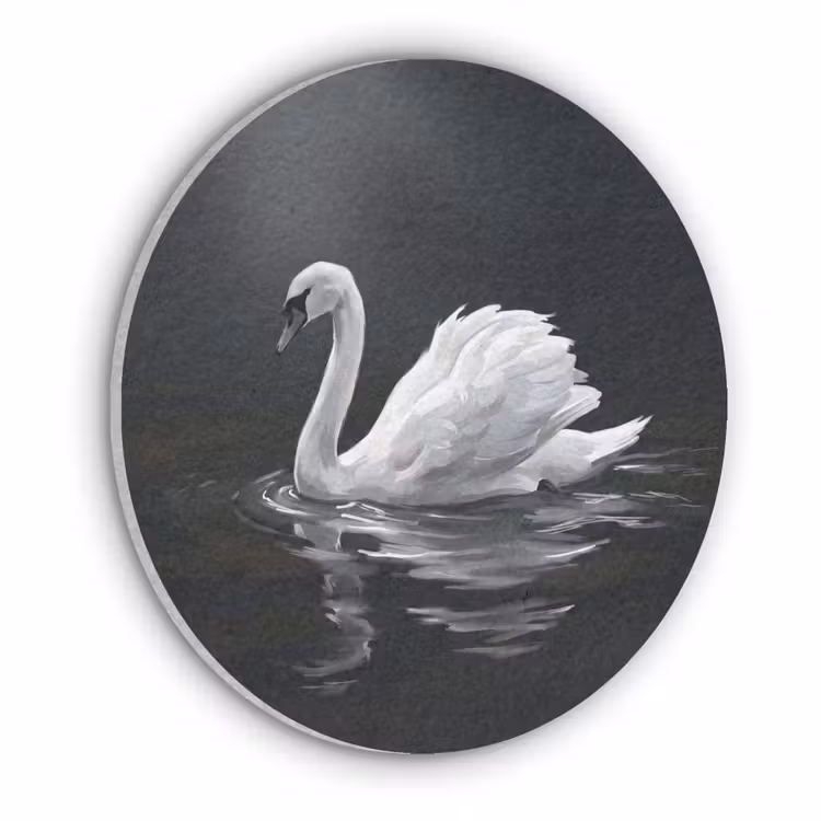 Zwaan - Water - Natuur - Realistisch - Wit Akoestische PET Vilt - Rond klein -3d