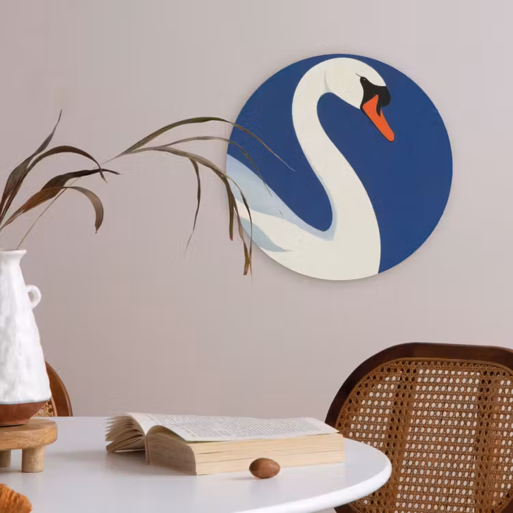 Zwaan - Wit - Snavel - Illustratie Akoestische PET Vilt - Rond klein -sfeer3