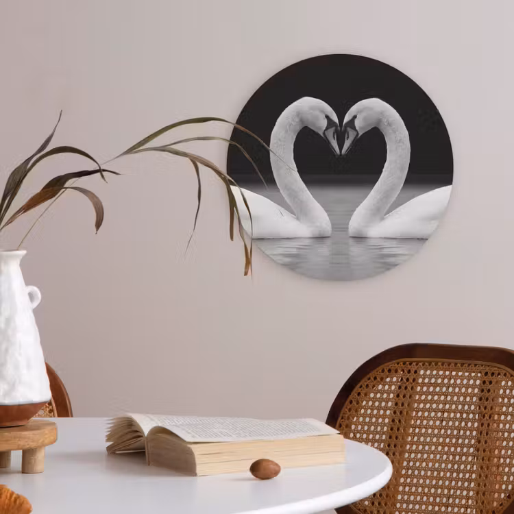 Zwanen - Hart - Zwart - Wit Akoestische PET Vilt - Rond klein -sfeer3