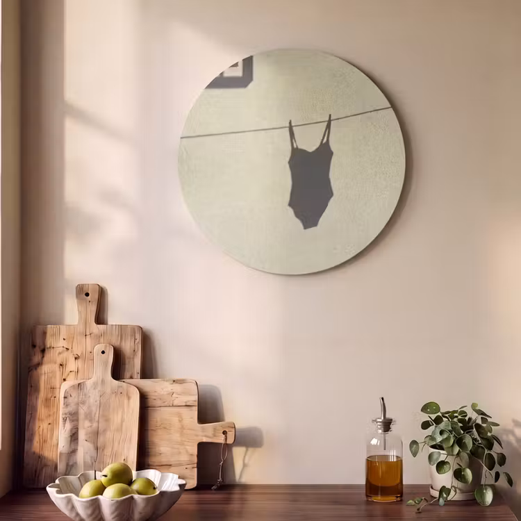 Badpak - Schaduw - Muur - Zomer - Minimalistisch Akoestische PET Vilt - Rond klein -sfeer2