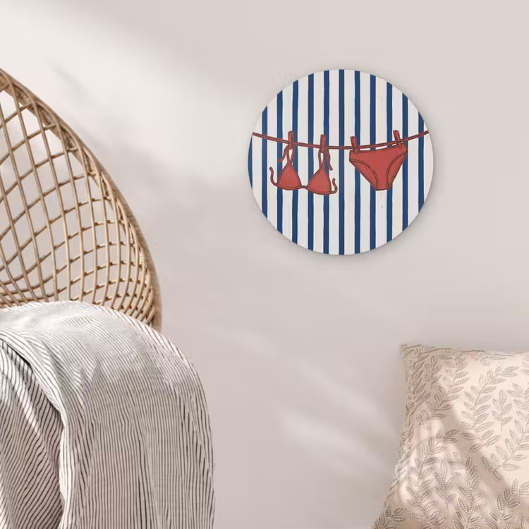 Badkleding - Waslijn - Zomer - Illustratie - Rood Akoestische PET Vilt - Rond klein -sfeer4