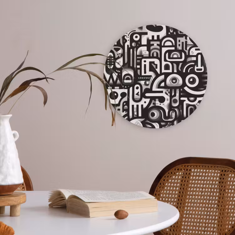 Symbolen - Abstract - Grafisch - Zwart Akoestische PET Vilt - Rond klein -sfeer3