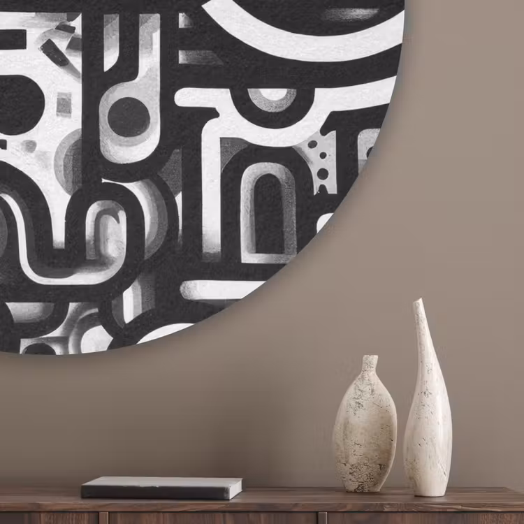 Symbolen - Abstract - Grafisch - Zwart Akoestische PET Vilt - Rond klein -sfeer5_closeup