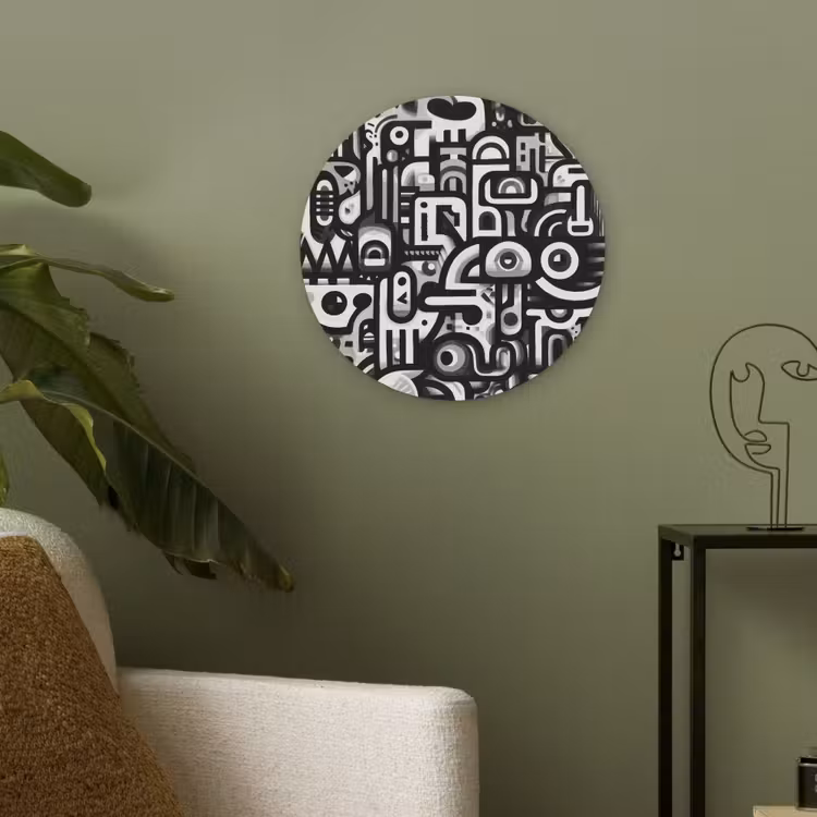 Symbolen - Abstract - Grafisch - Zwart Akoestische PET Vilt - Rond klein -sfeer2