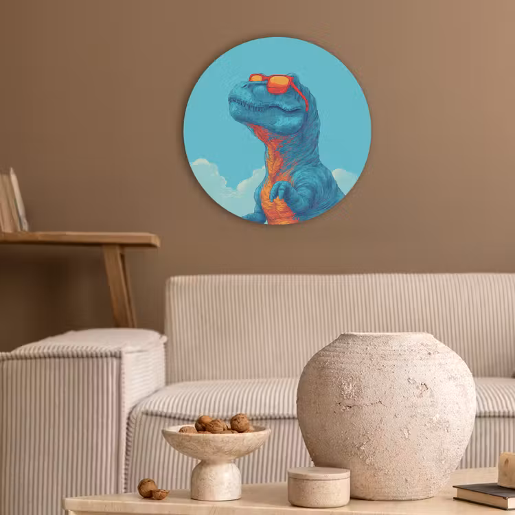 T-Rex - Blauw - Wolken - Zonnebril Akoestische PET Vilt - Rond klein -sfeer1