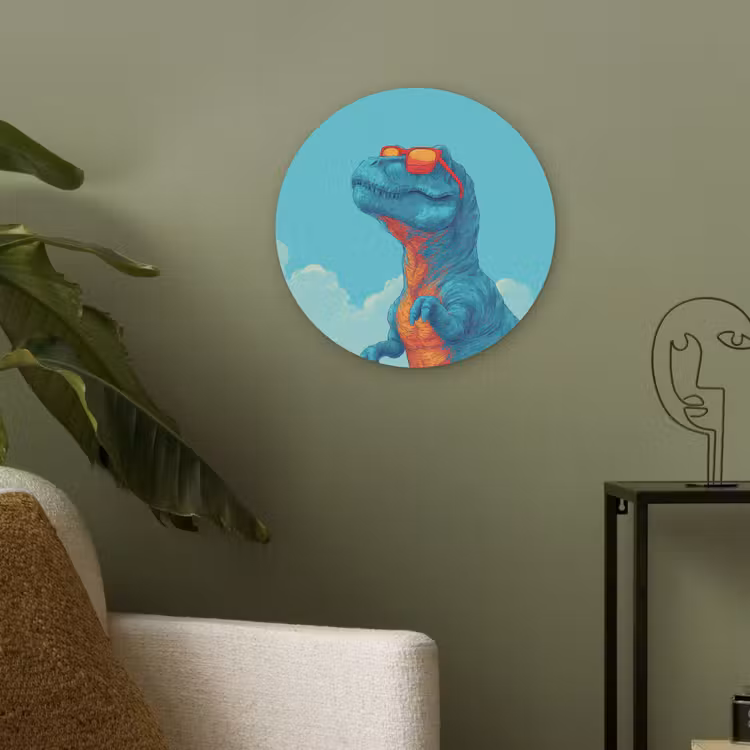 T-Rex - Blauw - Wolken - Zonnebril Akoestische PET Vilt - Rond klein -sfeer2