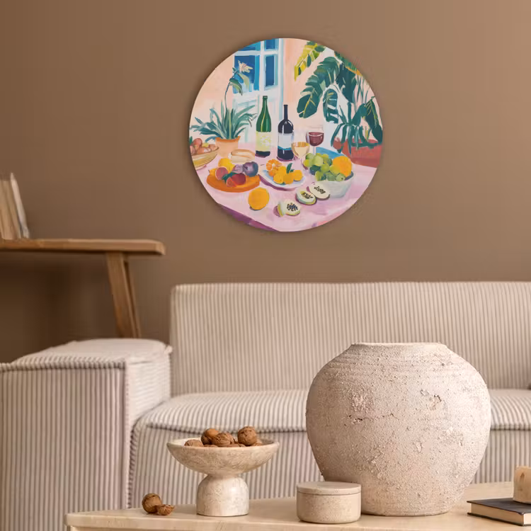 Tafel - Wijn - Fruit Akoestische PET Vilt - Rond klein -sfeer1