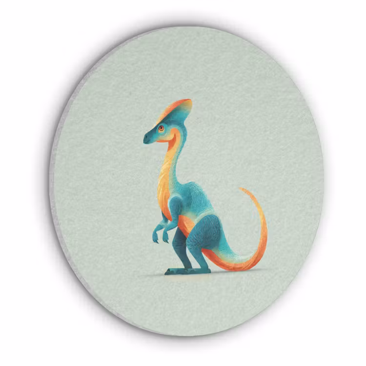 Staart - Dino - Minimalistisch - Blauw Akoestische PET Vilt - Rond klein -3d