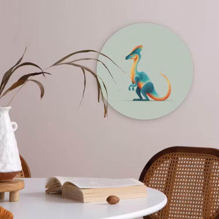 Staart - Dino - Minimalistisch - Blauw Akoestische PET Vilt - Rond klein -sfeer3