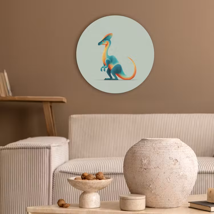 Staart - Dino - Minimalistisch - Blauw Akoestische PET Vilt - Rond klein -sfeer1