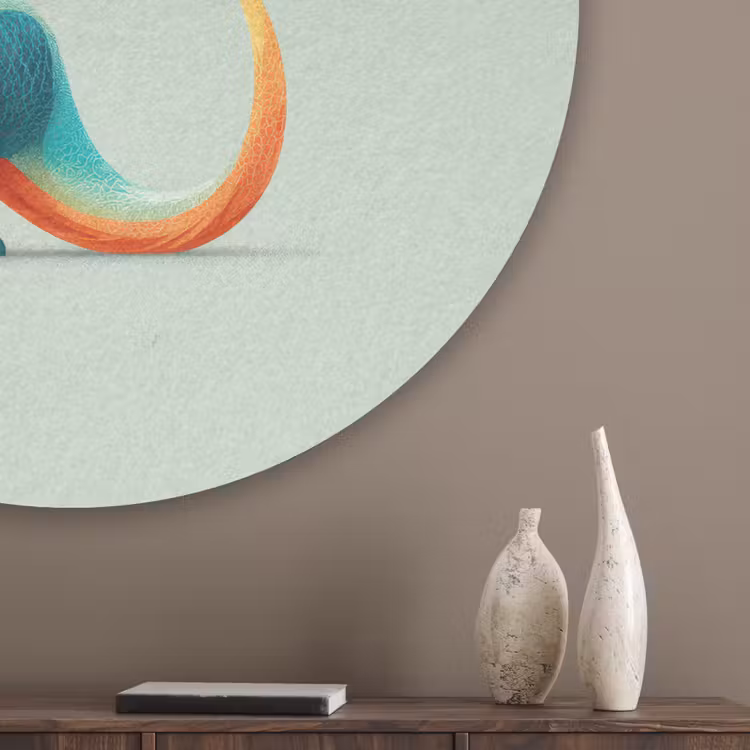 Staart - Dino - Minimalistisch - Blauw Akoestische PET Vilt - Rond klein -sfeer5_closeup