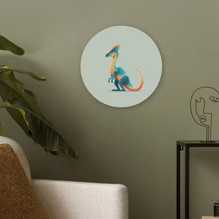 Staart - Dino - Minimalistisch - Blauw Akoestische PET Vilt - Rond klein -sfeer2