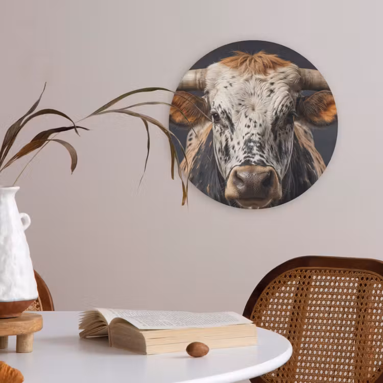 Stier - Kleurrijk - Hoorns Akoestische PET Vilt - Rond klein -sfeer3